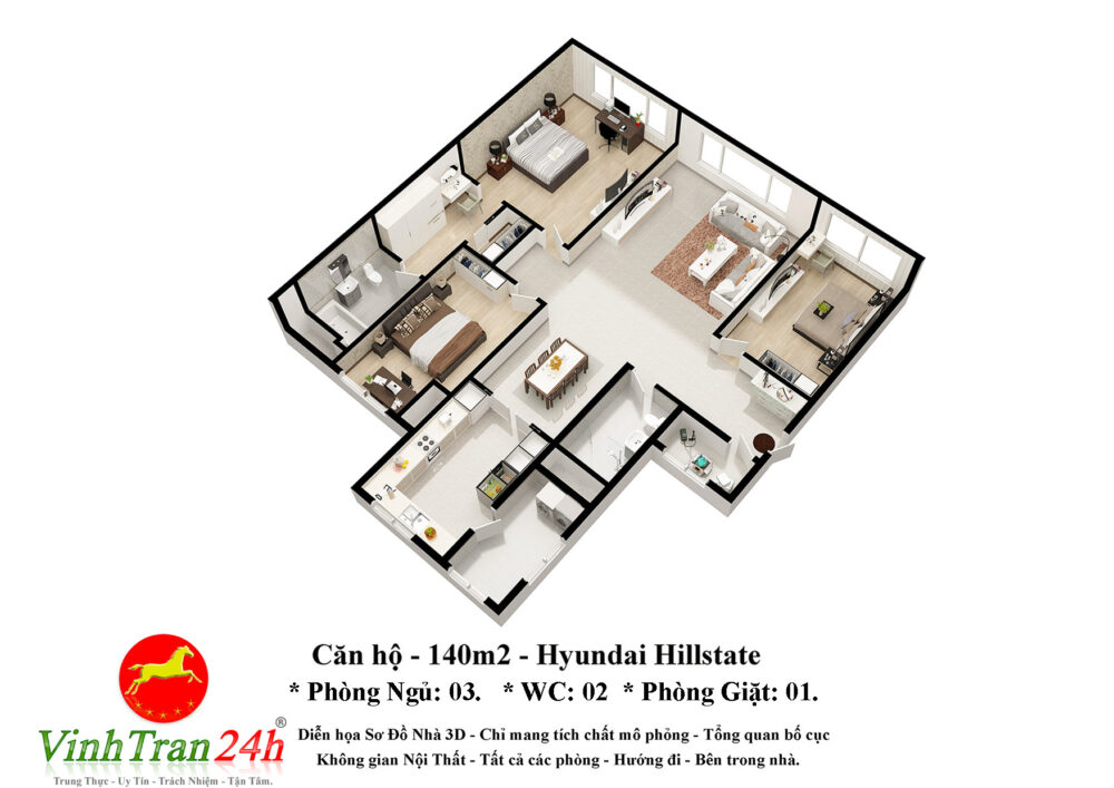 Sơ đồ căn hộ 3D Hyundai Hillstate
